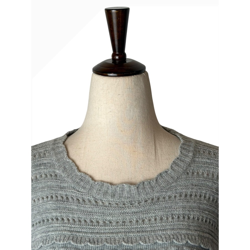 J Crew Scallop Pointelle Knit Sweater Women Large Gray Wool Blend Preppy Boho - Picture 4 of 10